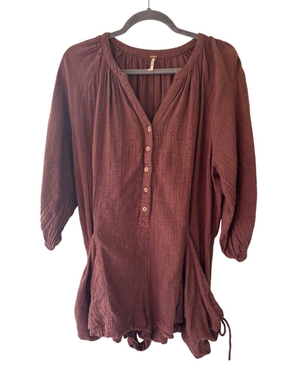 Free People Womens Brown Burgundy  V Neckt Romper With Side Pockets Size M